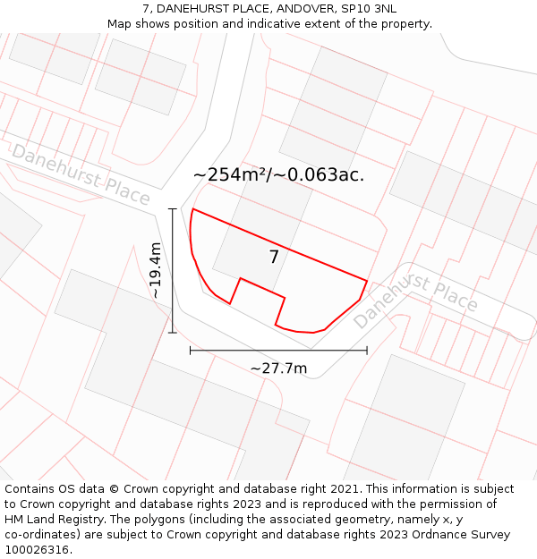 7, DANEHURST PLACE, ANDOVER, SP10 3NL: Plot and title map