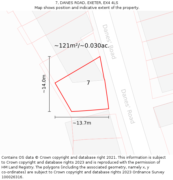 7, DANES ROAD, EXETER, EX4 4LS: Plot and title map