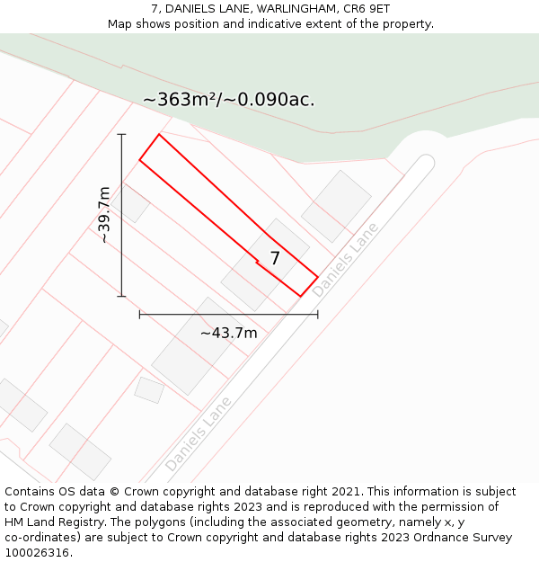 7, DANIELS LANE, WARLINGHAM, CR6 9ET: Plot and title map
