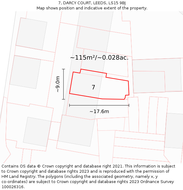 7, DARCY COURT, LEEDS, LS15 9BJ: Plot and title map