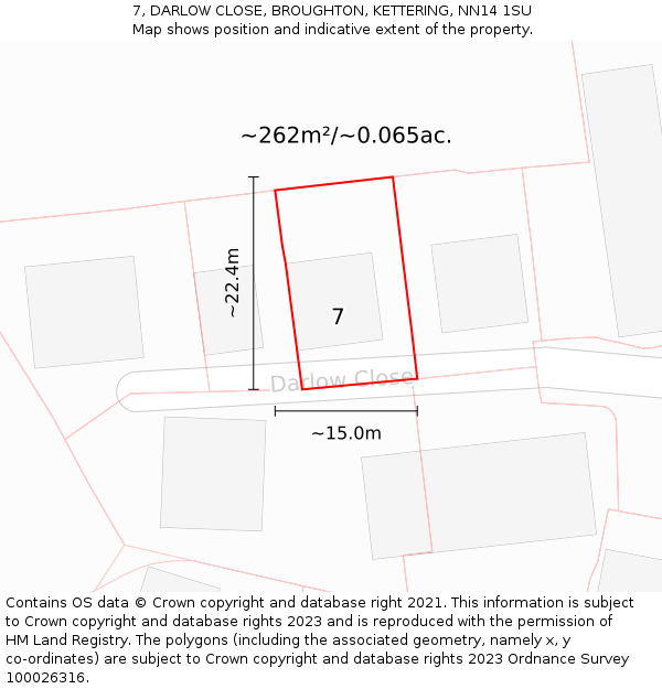 7, DARLOW CLOSE, BROUGHTON, KETTERING, NN14 1SU: Plot and title map