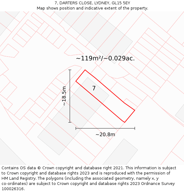 7, DARTERS CLOSE, LYDNEY, GL15 5EY: Plot and title map
