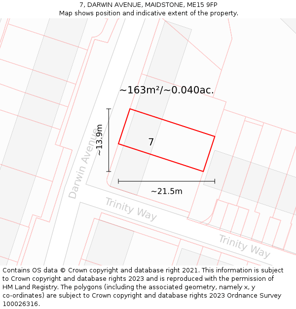 7, DARWIN AVENUE, MAIDSTONE, ME15 9FP: Plot and title map