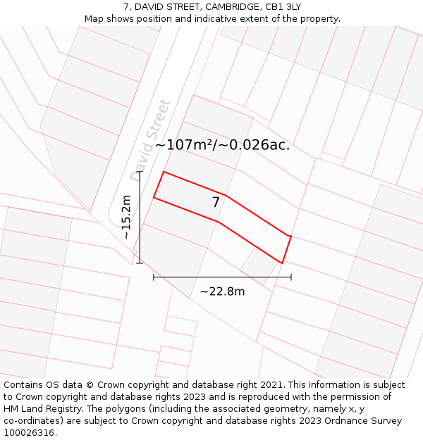 7, DAVID STREET, CAMBRIDGE, CB1 3LY: Plot and title map