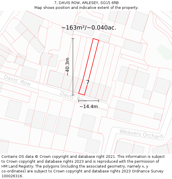 7, DAVIS ROW, ARLESEY, SG15 6RB: Plot and title map