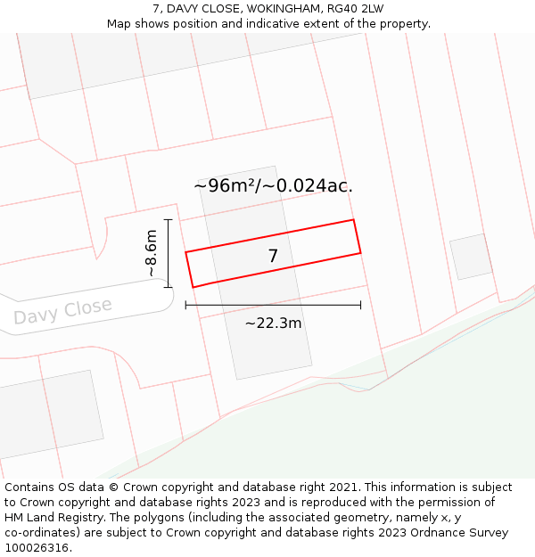 7, DAVY CLOSE, WOKINGHAM, RG40 2LW: Plot and title map