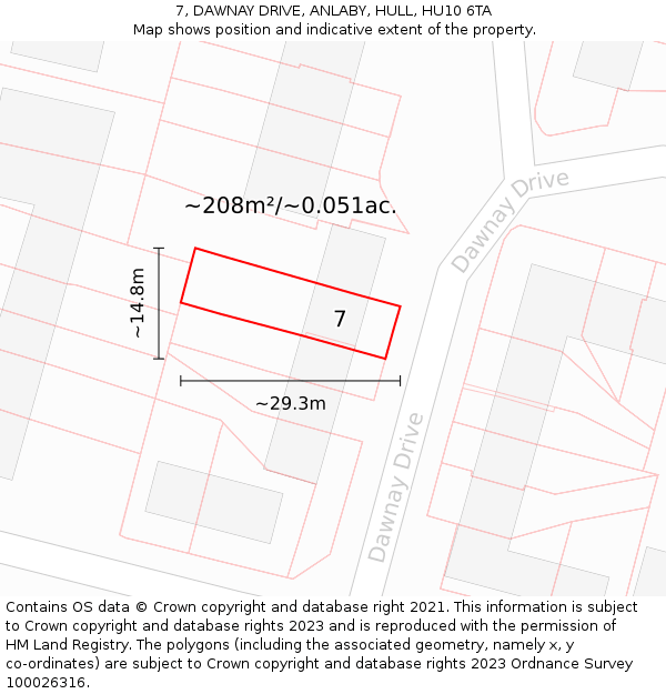 7, DAWNAY DRIVE, ANLABY, HULL, HU10 6TA: Plot and title map