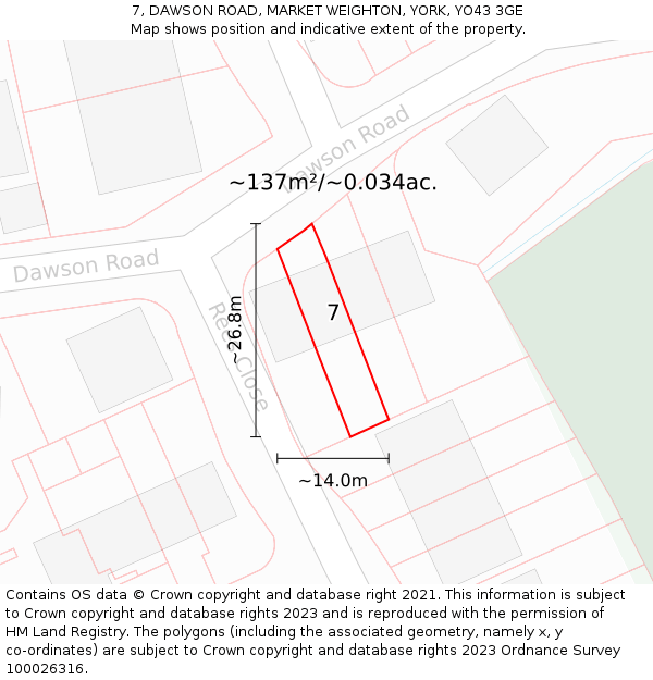 7, DAWSON ROAD, MARKET WEIGHTON, YORK, YO43 3GE: Plot and title map