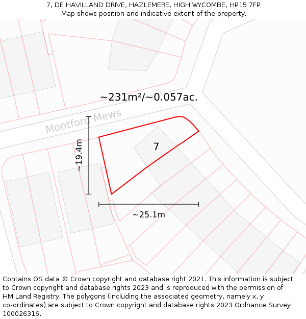 7, DE HAVILLAND DRIVE, HAZLEMERE, HIGH WYCOMBE, HP15 7FP: Plot and title map