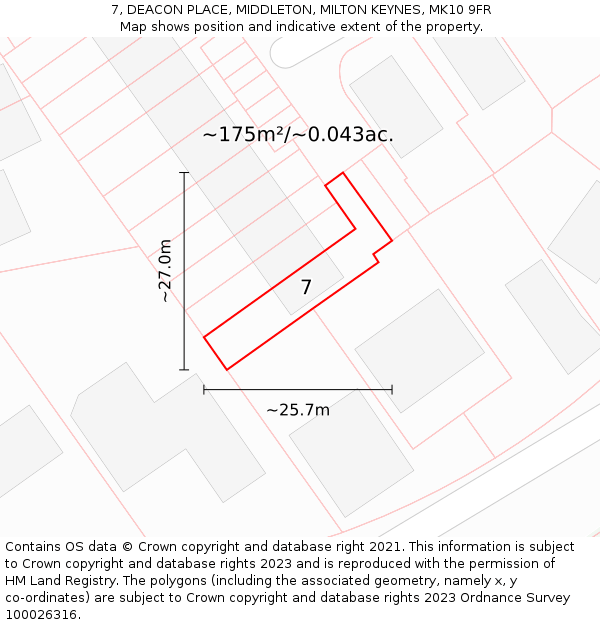 7, DEACON PLACE, MIDDLETON, MILTON KEYNES, MK10 9FR: Plot and title map