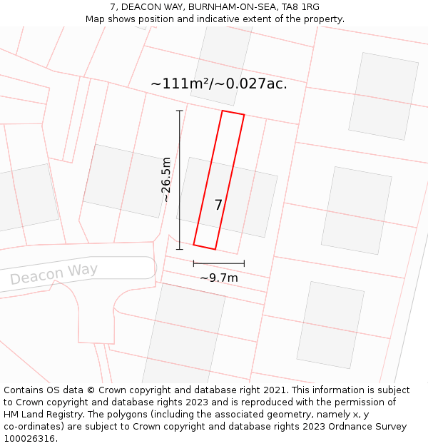 7, DEACON WAY, BURNHAM-ON-SEA, TA8 1RG: Plot and title map