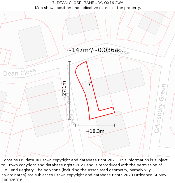 7, DEAN CLOSE, BANBURY, OX16 3WA: Plot and title map