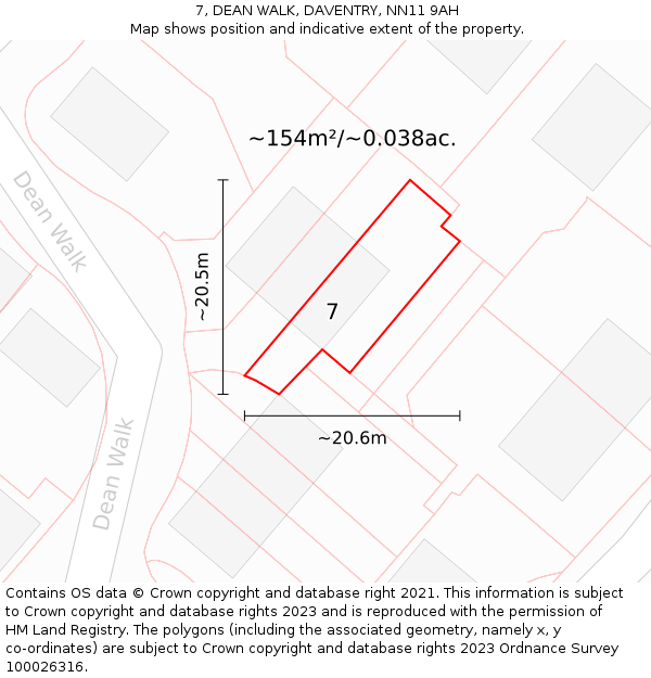 7, DEAN WALK, DAVENTRY, NN11 9AH: Plot and title map