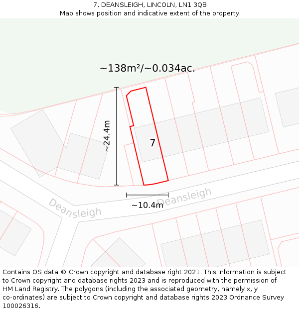 7, DEANSLEIGH, LINCOLN, LN1 3QB: Plot and title map