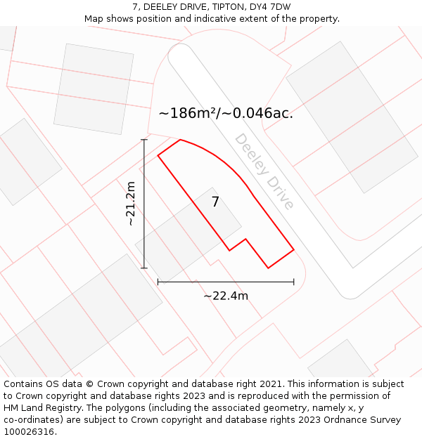7, DEELEY DRIVE, TIPTON, DY4 7DW: Plot and title map