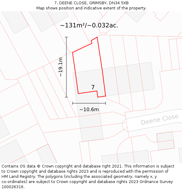 7, DEENE CLOSE, GRIMSBY, DN34 5XB: Plot and title map