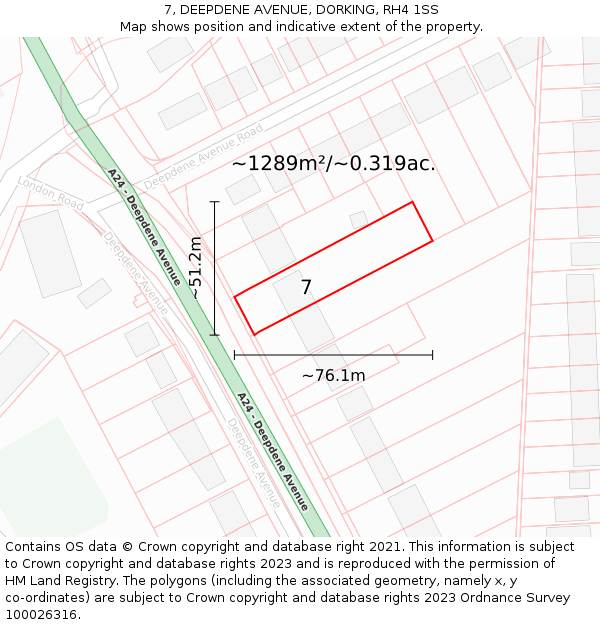 7, DEEPDENE AVENUE, DORKING, RH4 1SS: Plot and title map
