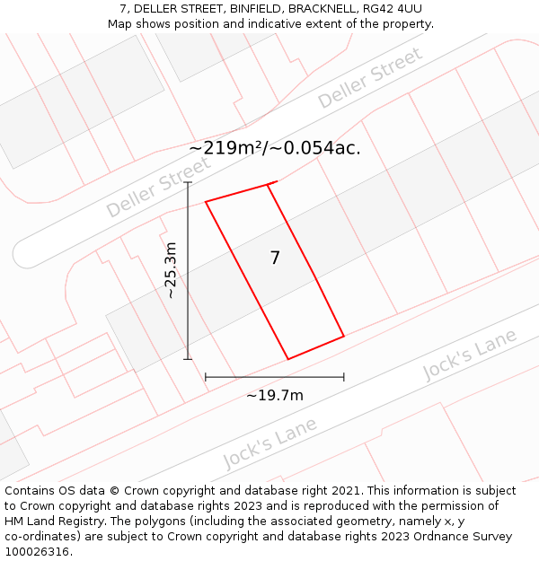 7, DELLER STREET, BINFIELD, BRACKNELL, RG42 4UU: Plot and title map