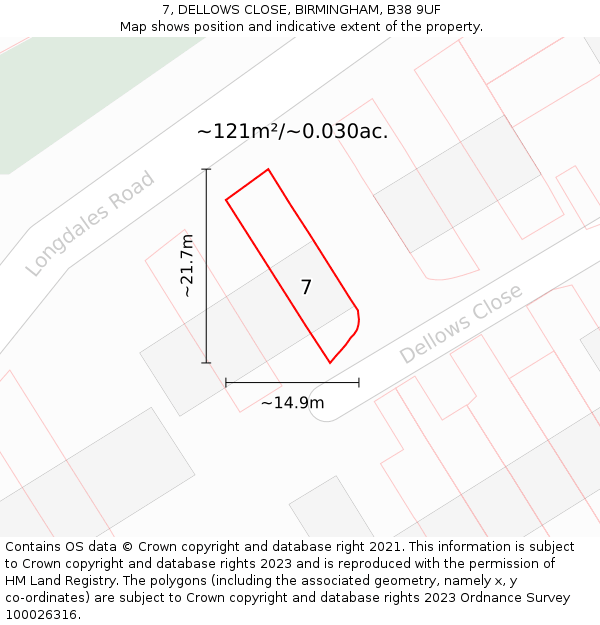 7, DELLOWS CLOSE, BIRMINGHAM, B38 9UF: Plot and title map