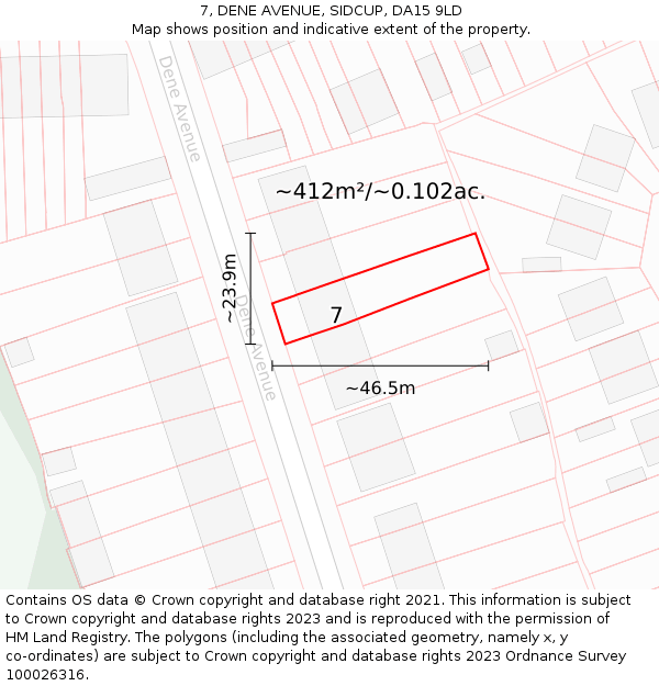 7, DENE AVENUE, SIDCUP, DA15 9LD: Plot and title map