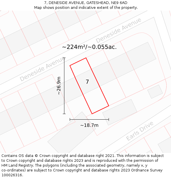 7, DENESIDE AVENUE, GATESHEAD, NE9 6AD: Plot and title map