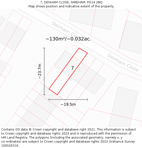 7, DENHAM CLOSE, FAREHAM, PO14 2BQ: Plot and title map
