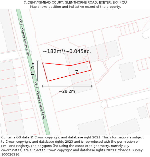 7, DENNYSMEAD COURT, GLENTHORNE ROAD, EXETER, EX4 4QU: Plot and title map