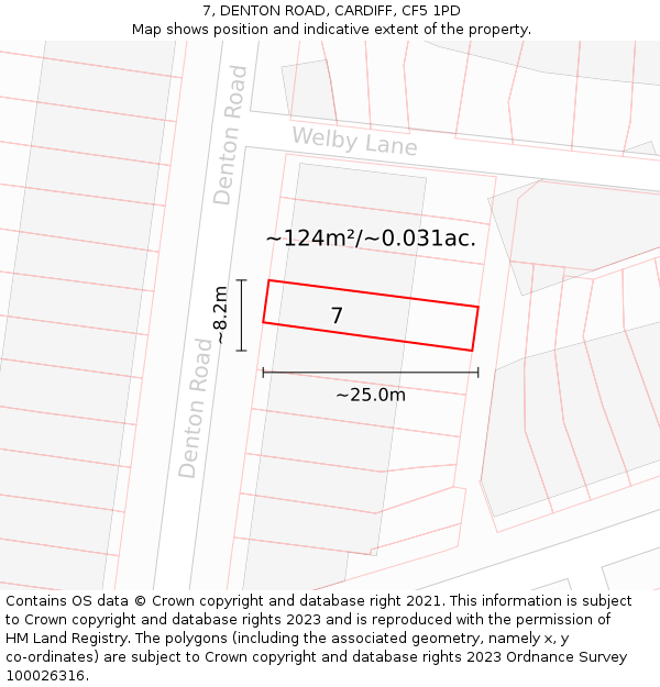 7, DENTON ROAD, CARDIFF, CF5 1PD: Plot and title map