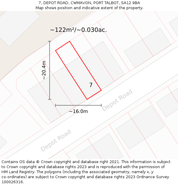 7, DEPOT ROAD, CWMAVON, PORT TALBOT, SA12 9BA: Plot and title map