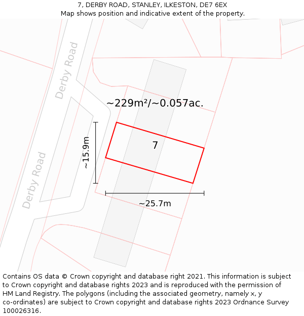 7, DERBY ROAD, STANLEY, ILKESTON, DE7 6EX: Plot and title map