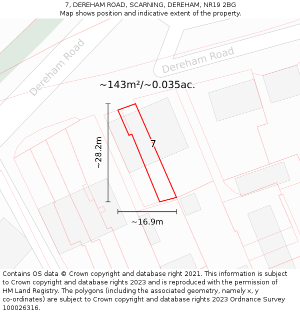 7, DEREHAM ROAD, SCARNING, DEREHAM, NR19 2BG: Plot and title map