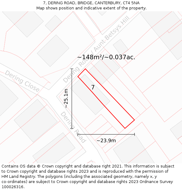 7, DERING ROAD, BRIDGE, CANTERBURY, CT4 5NA: Plot and title map