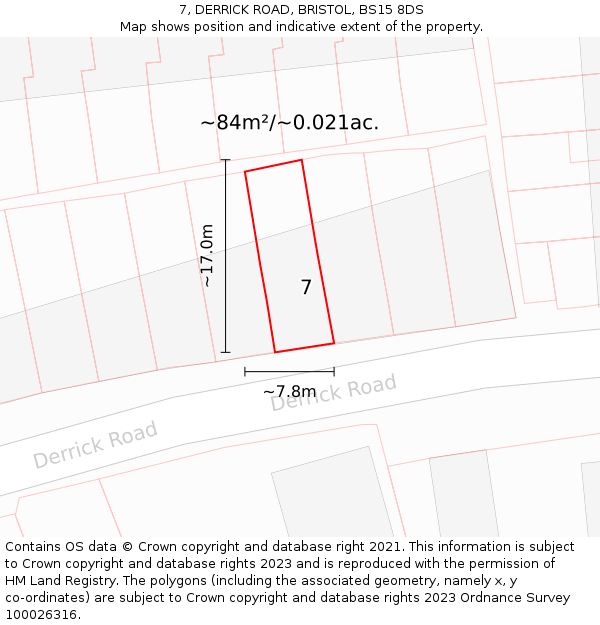 7, DERRICK ROAD, BRISTOL, BS15 8DS: Plot and title map