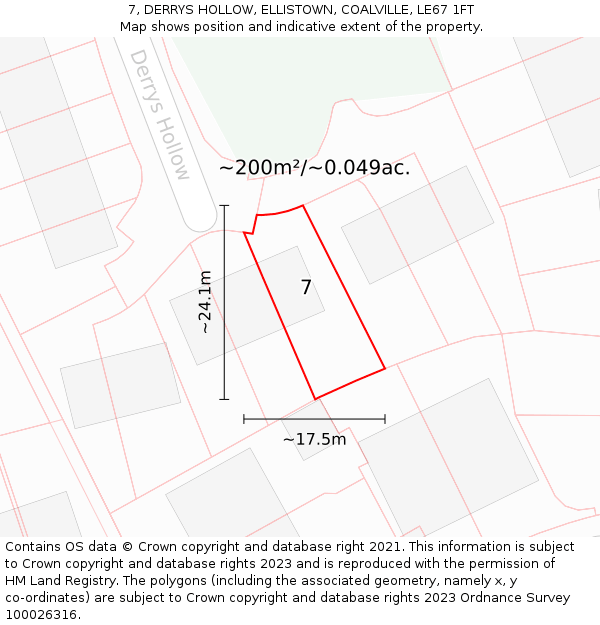 7, DERRYS HOLLOW, ELLISTOWN, COALVILLE, LE67 1FT: Plot and title map
