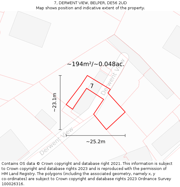 7, DERWENT VIEW, BELPER, DE56 2UD: Plot and title map