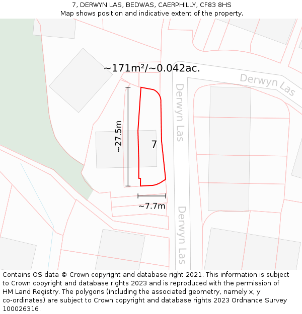 7, DERWYN LAS, BEDWAS, CAERPHILLY, CF83 8HS: Plot and title map
