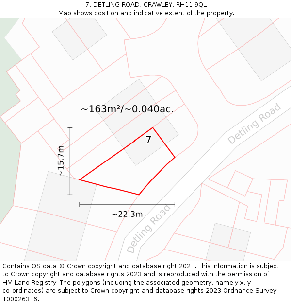 7, DETLING ROAD, CRAWLEY, RH11 9QL: Plot and title map