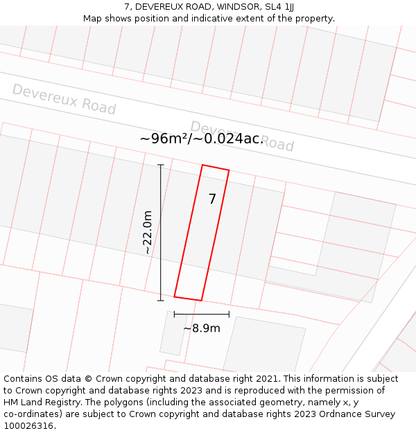 7, DEVEREUX ROAD, WINDSOR, SL4 1JJ: Plot and title map