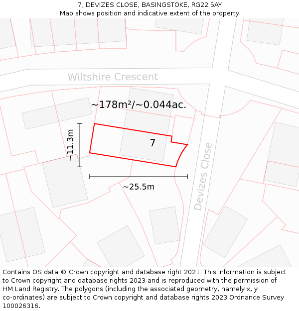 7, DEVIZES CLOSE, BASINGSTOKE, RG22 5AY: Plot and title map