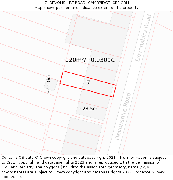 7, DEVONSHIRE ROAD, CAMBRIDGE, CB1 2BH: Plot and title map