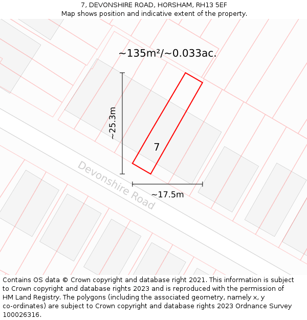7, DEVONSHIRE ROAD, HORSHAM, RH13 5EF: Plot and title map