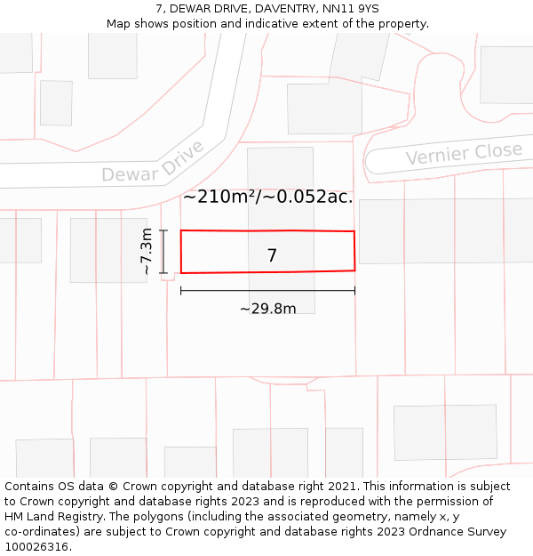 7, DEWAR DRIVE, DAVENTRY, NN11 9YS: Plot and title map