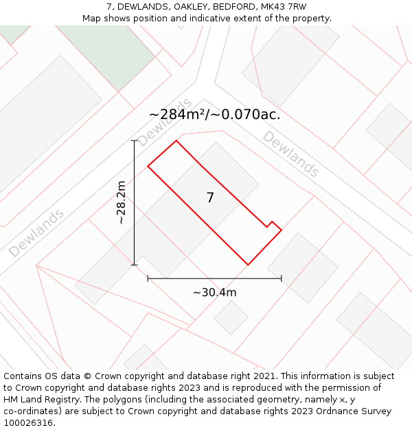 7, DEWLANDS, OAKLEY, BEDFORD, MK43 7RW: Plot and title map