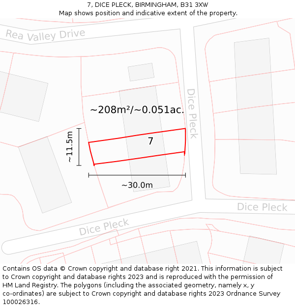 7, DICE PLECK, BIRMINGHAM, B31 3XW: Plot and title map