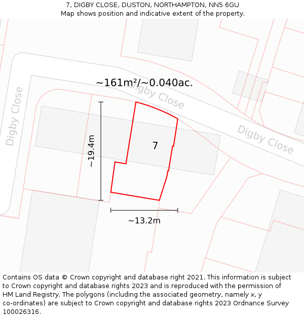 7, DIGBY CLOSE, DUSTON, NORTHAMPTON, NN5 6GU: Plot and title map