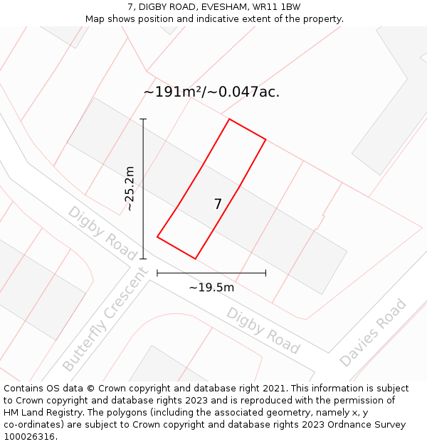 7, DIGBY ROAD, EVESHAM, WR11 1BW: Plot and title map