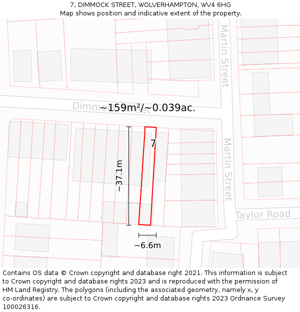 7, DIMMOCK STREET, WOLVERHAMPTON, WV4 6HG: Plot and title map