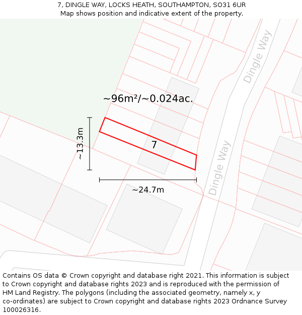 7, DINGLE WAY, LOCKS HEATH, SOUTHAMPTON, SO31 6UR: Plot and title map