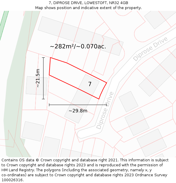 7, DIPROSE DRIVE, LOWESTOFT, NR32 4GB: Plot and title map