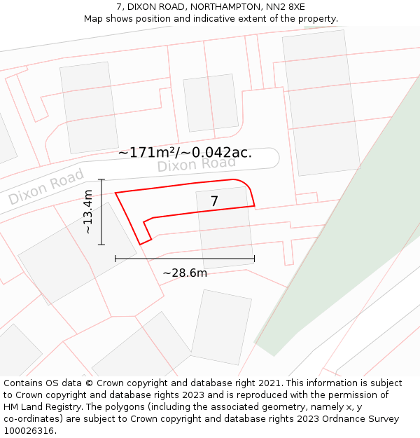 7, DIXON ROAD, NORTHAMPTON, NN2 8XE: Plot and title map